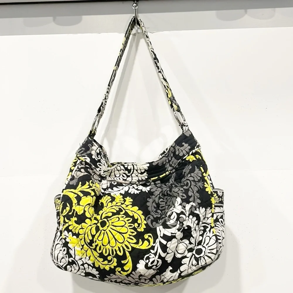 Vera Bradley Retired Yellow Black Baroque‎ Satchel Magnet Shoulder Handbag Hobo
